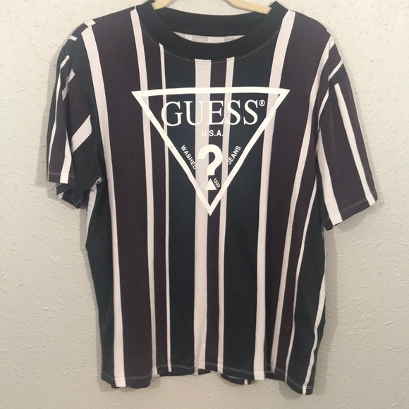 Guess Vintage Striped Screen Print Classic Triangle Screen Print T-Shirt size S - Picture 1 of 8